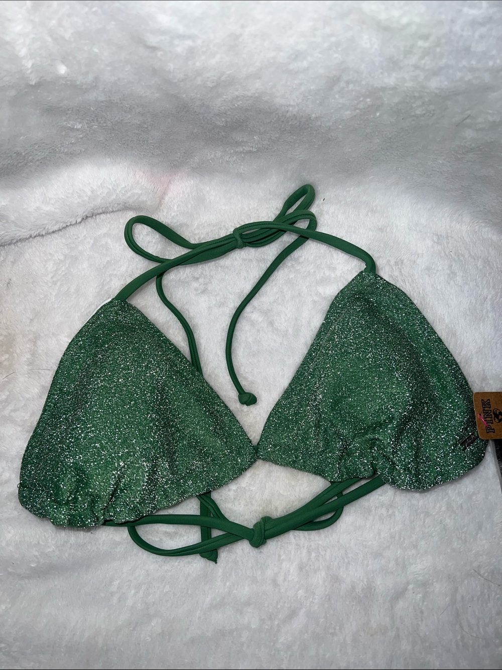 Green Glitter shimmer Triangle Bikini Top Victoria secret pink